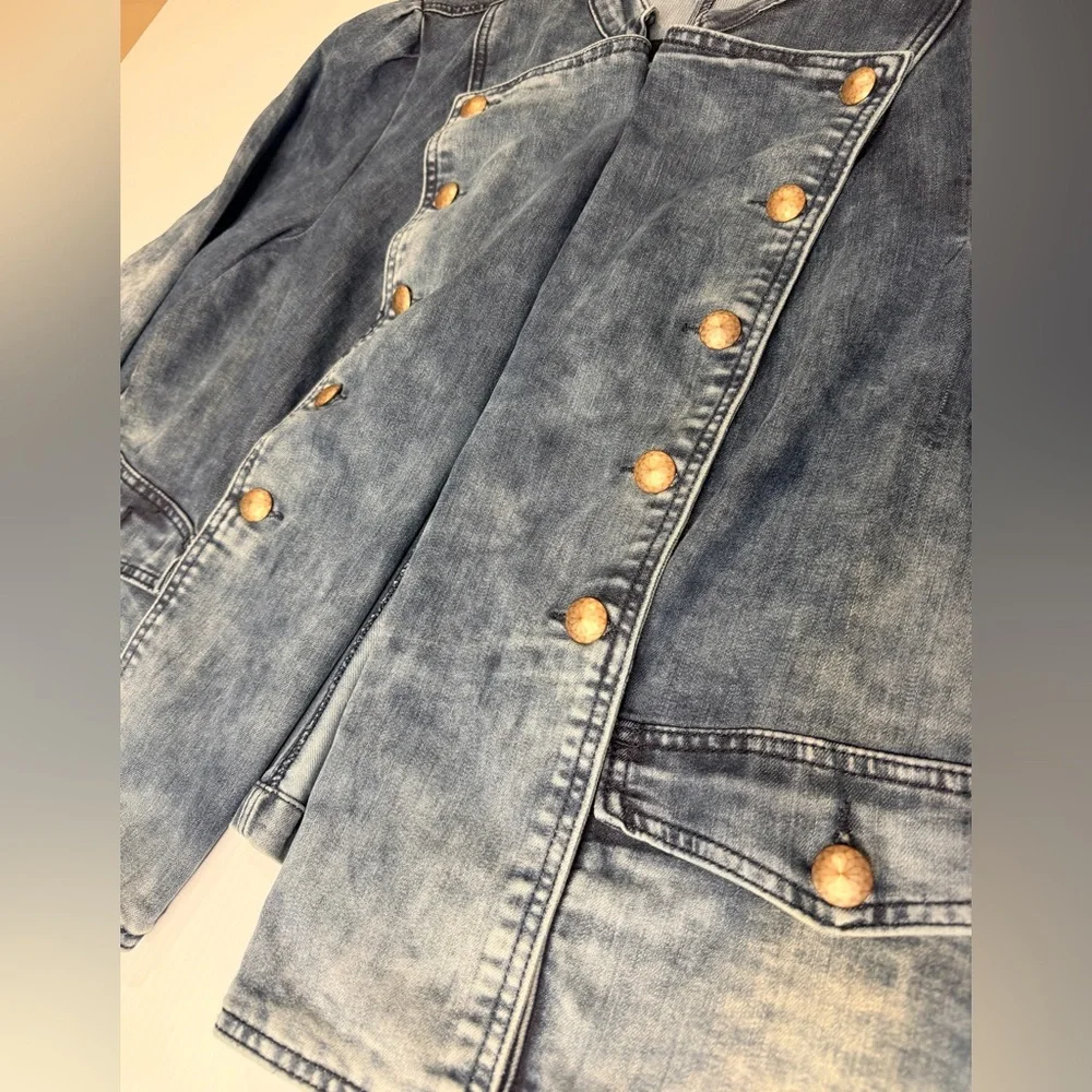 Indigo Thread Co Denim Military Jacket | Button Detail | Blue Jean Jacket - 1X - Picture 4 of 12